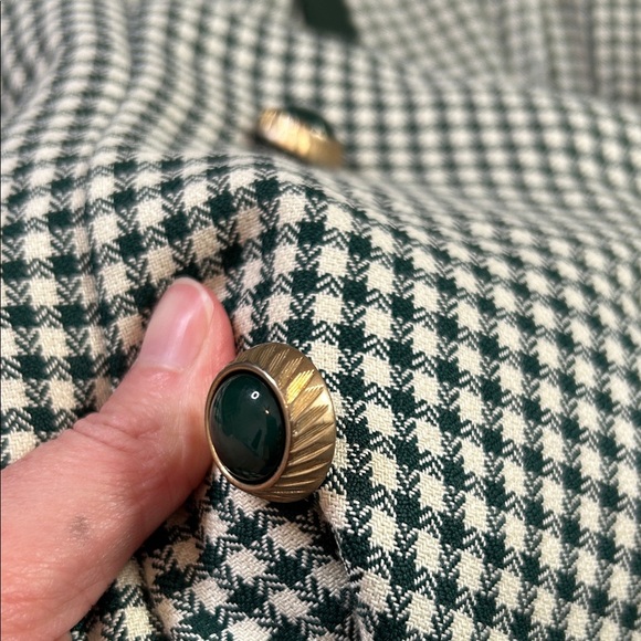 Vintage Green Cream Gingham Blazer Dress Double Breasted Size 10/12 Fall Office - Picture 9 of 12